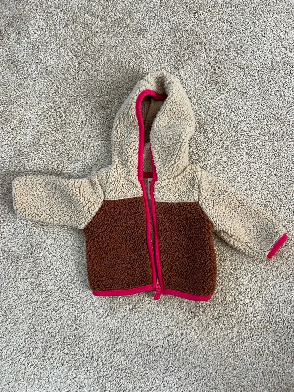 Carter’s Newborn Fleece Hooded Jacket - Brown & Cream with Pink Trim